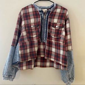 VICI COLLECTION - Denim / plaid top / size L / cropped oversized fit